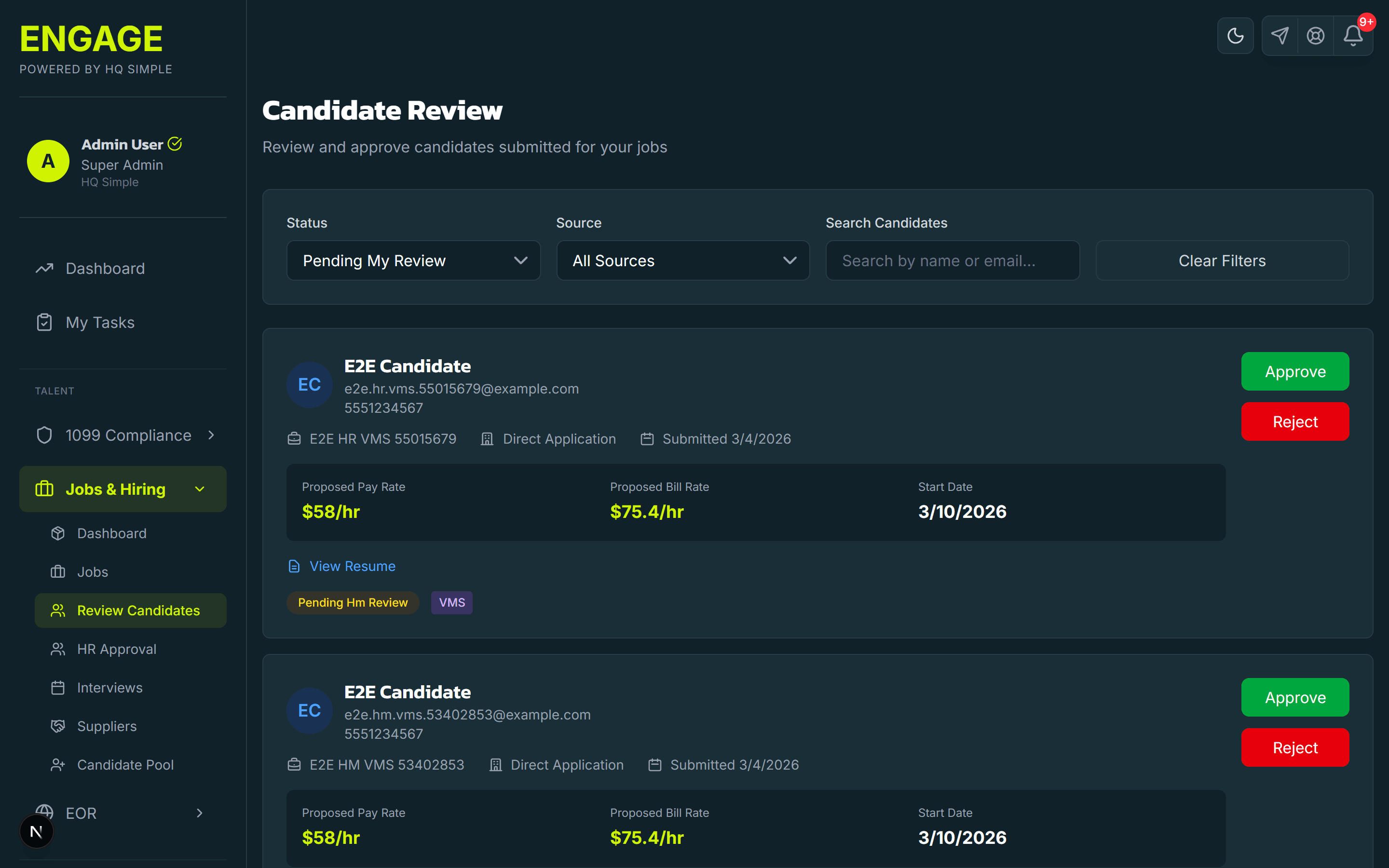Engage ATS candidate pipeline