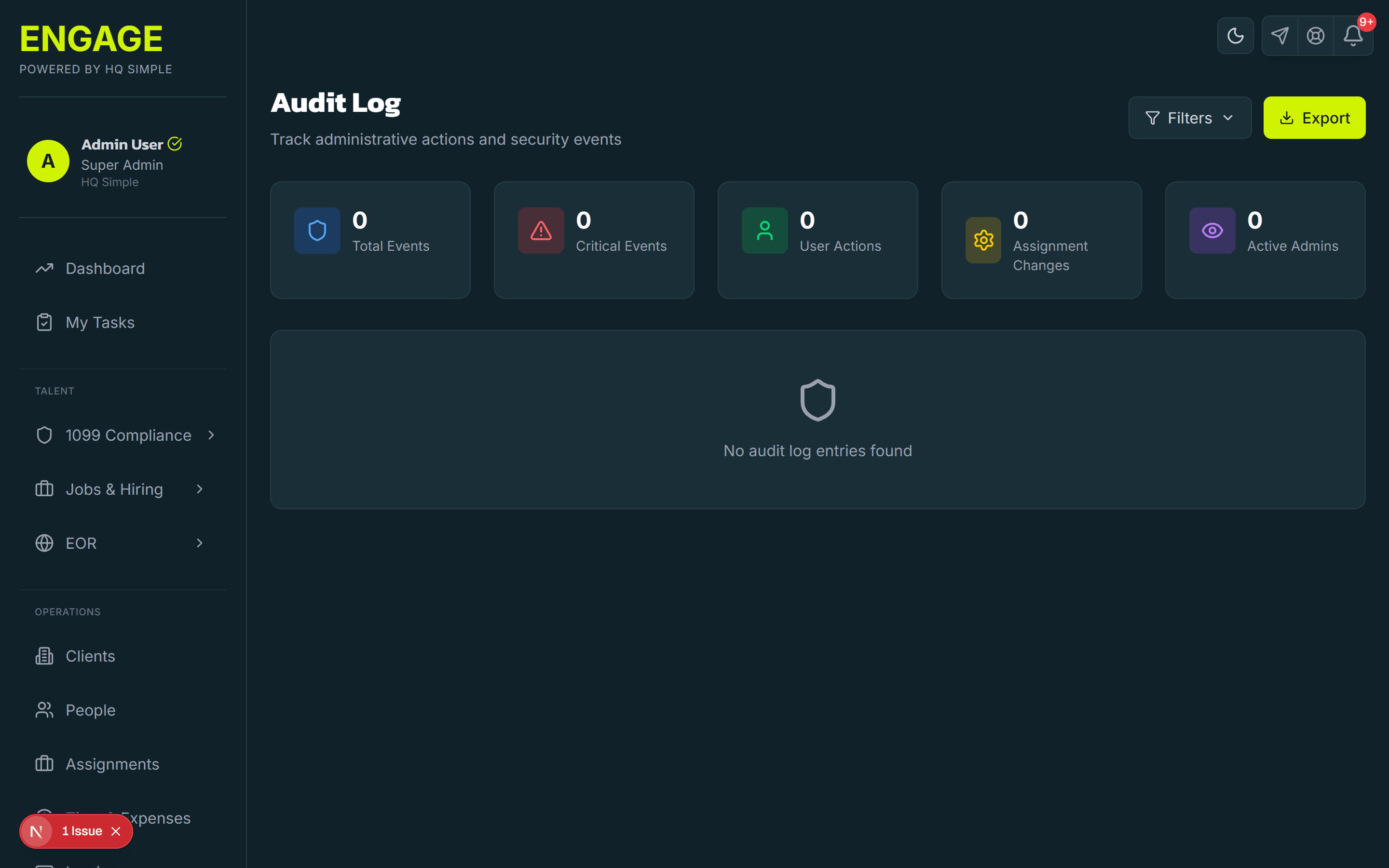 Engage audit log with timestamped user actions