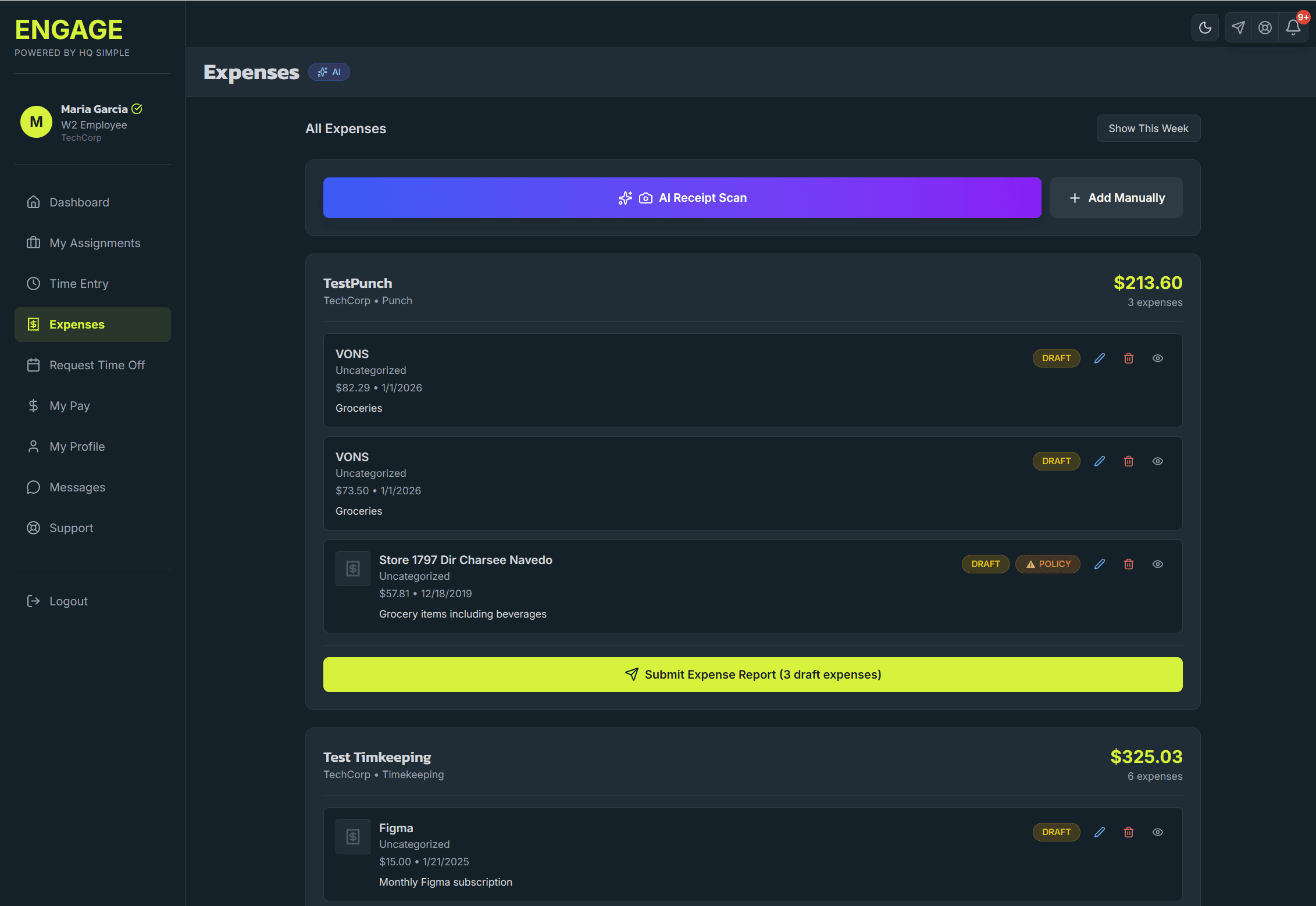 Engage expense tracking with AI receipt OCR