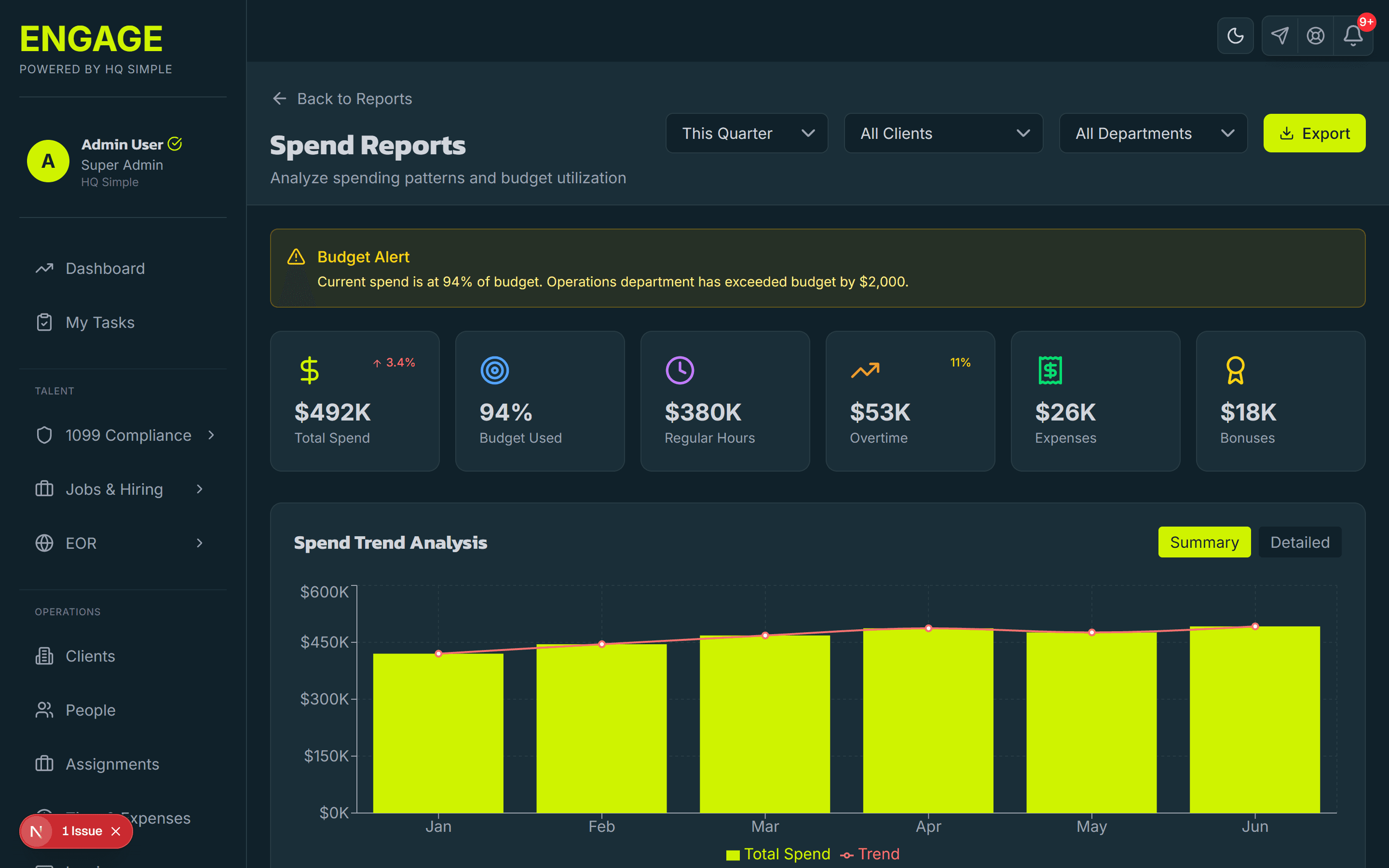 Engage contractor spend analytics
